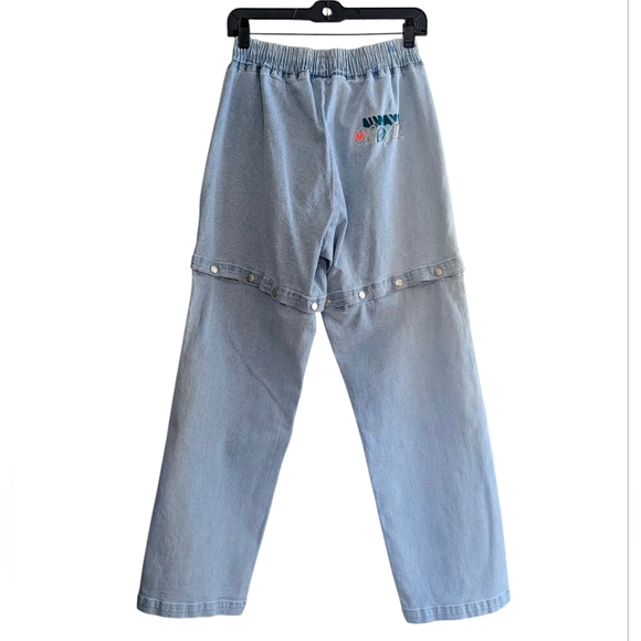 Adidas Always Original Denim Track Pants Jeans Wide Leg Light Blue Wash Small - Picture 16 of 17